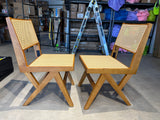 Modern Cane Dining Chair – Natural Wood & Woven Rattan (Set of 2)