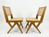 Modern Cane Dining Chair – Natural Wood & Woven Rattan (Set of 2)