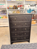 5-Drawer Black Wood Dresser Chest w/ Ring Pull Hardware 31.5” Wide