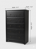5-Drawer Black Wood Dresser Chest w/ Ring Pull Hardware 31.5” Wide