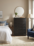 5-Drawer Black Wood Dresser Chest w/ Ring Pull Hardware 31.5” Wide