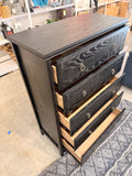 5-Drawer Black Wood Dresser Chest w/ Ring Pull Hardware 31.5” Wide