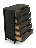 5-Drawer Black Wood Dresser Chest w/ Ring Pull Hardware 31.5” Wide