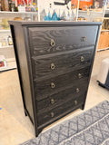 5-Drawer Black Wood Dresser Chest w/ Ring Pull Hardware 31.5” Wide