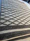 Modern Handwoven Diamond Pattern Area Rug – 5.5’ x 7.5’, Neutral Gray & Cream Wool Blend, Textured Boho Farmhouse Style