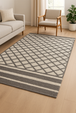 Modern Handwoven Diamond Pattern Area Rug – 5.5’ x 7.5’, Neutral Gray & Cream Wool Blend, Textured Boho Farmhouse Style