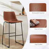 26 Inch Counter Height Bar Stools Set of 2 Faux Leather Kitchen Island Chairs Brown