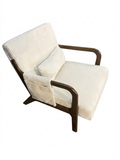Mid-Century Modern Accent Lounge Chair w/ Pillow Cream Corduroy