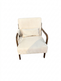 Mid-Century Modern Accent Lounge Chair w/ Pillow Cream Corduroy