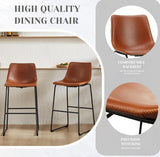 26 Inch Counter Height Bar Stools Set of 2 Faux Leather Kitchen Island Chairs Brown