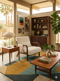 Mid-Century Modern Accent Lounge Chair w/ Pillow Cream Corduroy