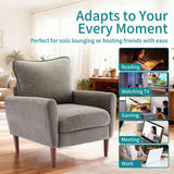 Modern Fabric Accent Chair w/ Supportive Backrest & Wood Arms