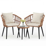3-Piece Outdoor PE Rattan Patio Furniture Set Beige Cushions