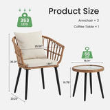 3-Piece Outdoor PE Rattan Patio Furniture Set Beige Cushions