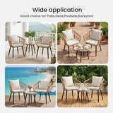 3-Piece Outdoor PE Rattan Patio Furniture Set Beige Cushions