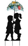 Reduced - floor model - 39" Tall Outdoor Solar Powered LED Lights Girl and Boy Silhouette with Umbrella Yard Statue