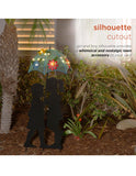 Reduced - floor model - 39" Tall Outdoor Solar Powered LED Lights Girl and Boy Silhouette with Umbrella Yard Statue