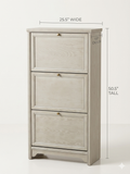 Narrow 3-Tier Shoe Cabinet Organizer with Flip Drawers – Light Oak Finish