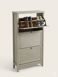 Narrow 3-Tier Shoe Cabinet Organizer with Flip Drawers – Light Oak Finish