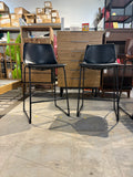 Cobbler Black 30" Faux Leather Bucket Seat With Baseball Stitch Barstool With Back Set Of 2