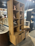 Farmhouse Storage Cabinet Bookshelf with Doors Open Shelves Display Organizer Oak Finish