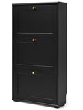 Narrow 3-Tier Shoe Cabinet Organizer with Flip Drawers – Black Finish