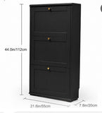 Narrow 3-Tier Shoe Cabinet Organizer with Flip Drawers – Black Finish