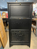 Narrow 3-Tier Shoe Cabinet Organizer with Flip Drawers – Black Finish