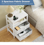 Nightstand with Charging Station USB Type C Fabric Drawers White End Table Bedroom Storage