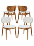 Modern Upholstered Dining Chairs Set of 2 Cream Fabric Wood Accent Chairs
