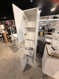 Slim White Linen Cabinet Storage Tower with Drawer & Open Shelf Organizer