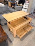Lift Top Coffee Table with Hidden Storage & Drawers Oak Finish