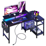 40” Reversible L-Shaped Gaming Desk with LED Lights, USB Charging & Storage Shelves
