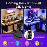 40” Reversible L-Shaped Gaming Desk with LED Lights, USB Charging & Storage Shelves