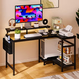 40” Reversible L-Shaped Gaming Desk with LED Lights, USB Charging & Storage Shelves