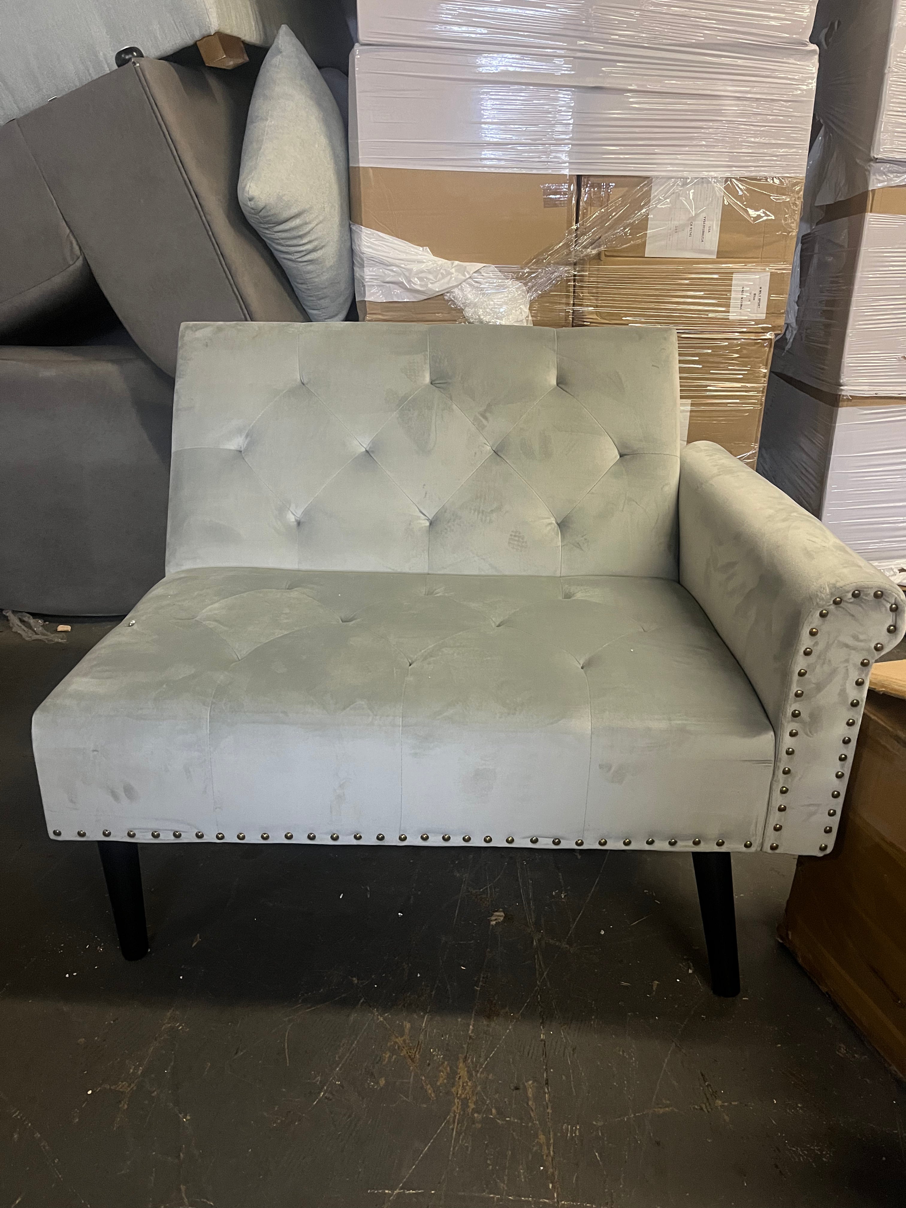 Grey Velvet Sofa Chair Recliner Chaise Lounger