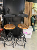 Set of 2 Adjustable Swivel Kitchen Counter Stools with Backs 20.47"-25.59" Tall Industrial Wooden