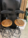 Set of 2 Adjustable Swivel Kitchen Counter Stools with Backs 20.47"-25.59" Tall Industrial Wooden