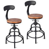 Set of 2 Adjustable Swivel Kitchen Counter Stools with Backs 20.47"-25.59" Tall Industrial Wooden