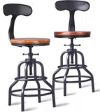 Set of 2 Adjustable Swivel Kitchen Counter Stools with Backs 20.47"-25.59" Tall Industrial Wooden