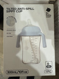 Tilted Anti-Spill-Straw Cups for Toddlers 1-3, Weighted Straw Cup with Handle & Nipples, 10oz Baby Water Bottles -Blue