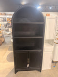 71 Inch Arched Bookcase Cabinet with Doors 5 Tier Storage Shelves Black Display Cabinet