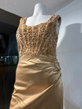 Gold Formal Gown (L/XL) – Sequin Bodice & Satin Floor-Length Train Dress