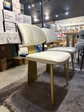 White Upholstered Dining Chairs Set of 2 with Brown Backrests & Gold Stainless Steel Frame