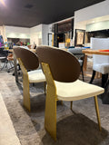 White Upholstered Dining Chairs Set of 2 with Brown Backrests & Gold Stainless Steel Frame