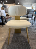 White Upholstered Dining Chairs Set of 2 with Brown Backrests & Gold Stainless Steel Frame