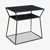 Fernish Midland Side Table – Modern Matte-Black Metal, Open Shelf, 19” Wide – Floor Model Used for Staging