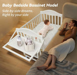 Portable Mini Baby Crib - Cunas para Bebes with Changing Shelf and Mattress Included,Wheeled Wood Baby Bassinet,Bassinet Bedside Co Sleeper for Small Room,White
