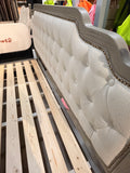 King Upholstered Tufted Panel Bed Frame, Cream Finish - new in box