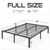 Full Metal Platform Bed Frame, 14” Heavy Duty Steel Slat Support - new in box